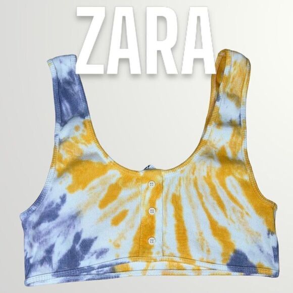 Zara, Multi-Color Tie Dye Sleeveless Crop Top, Faux Button Front, Women’s Large - Picture 1 of 8